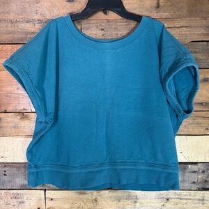 Athleta Summer‎ 2022 Blue Teal Pullover Short Sleeve Size S  798665-01 *SEE FLAW